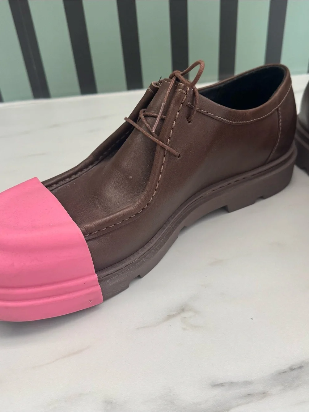 Camper Junction Brown Leather Shoes w/ Pink Removable Rubber Cap Toe – Size 10.5
